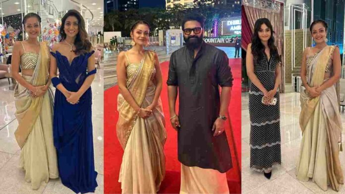 Sheena Chohan, INCA Awards 2026, Rishab Shetty, Shriya Saran, gold saree look, Indian cinema event, red carpet fashion, pan India actors